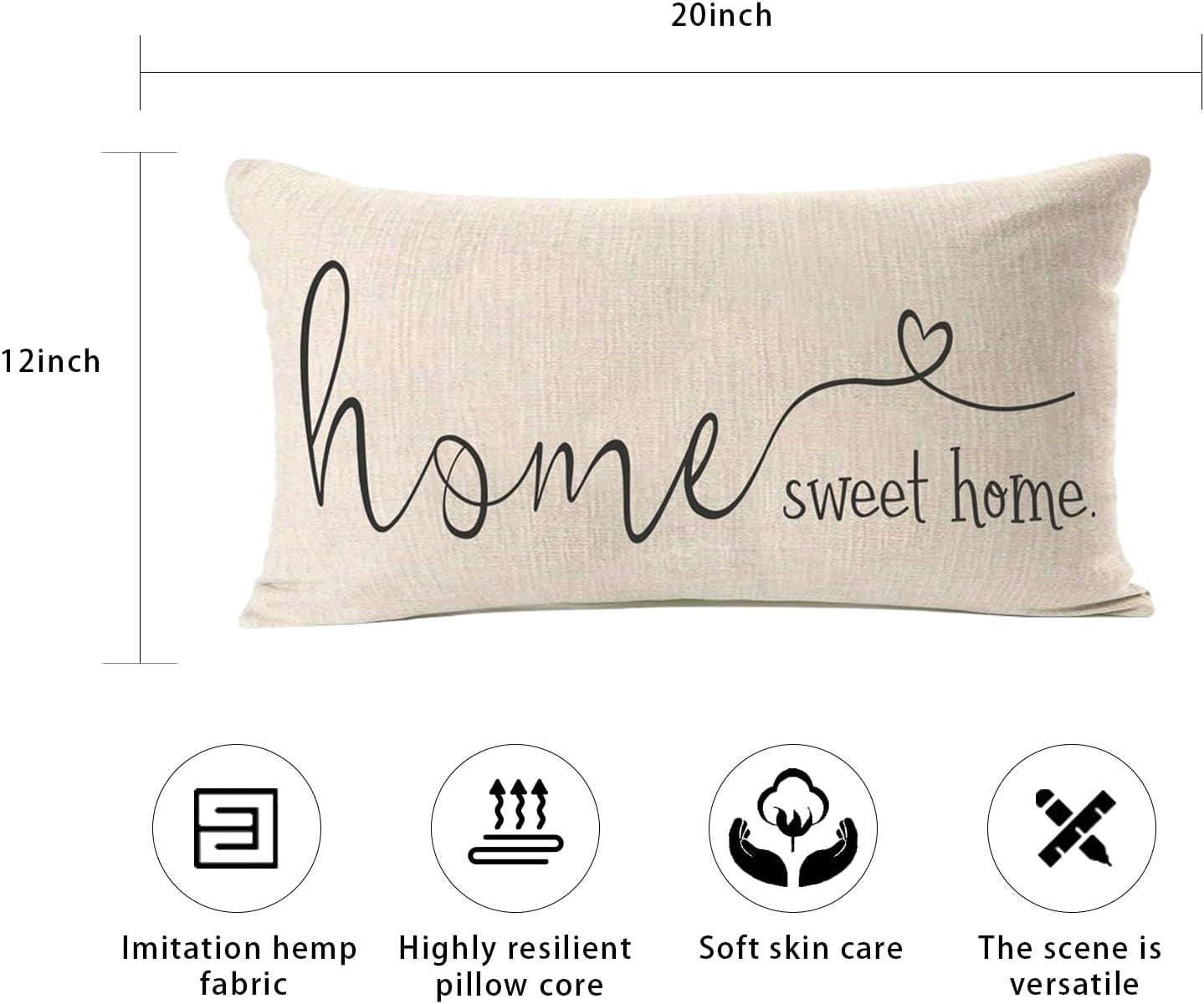 Home Sweet Home Quotes Farmhouse Pillow Covers 12X20 Inch,Farmhouse Decorative Lumbar Throw Pillow Case Cushion Cover,Housewarming Gift