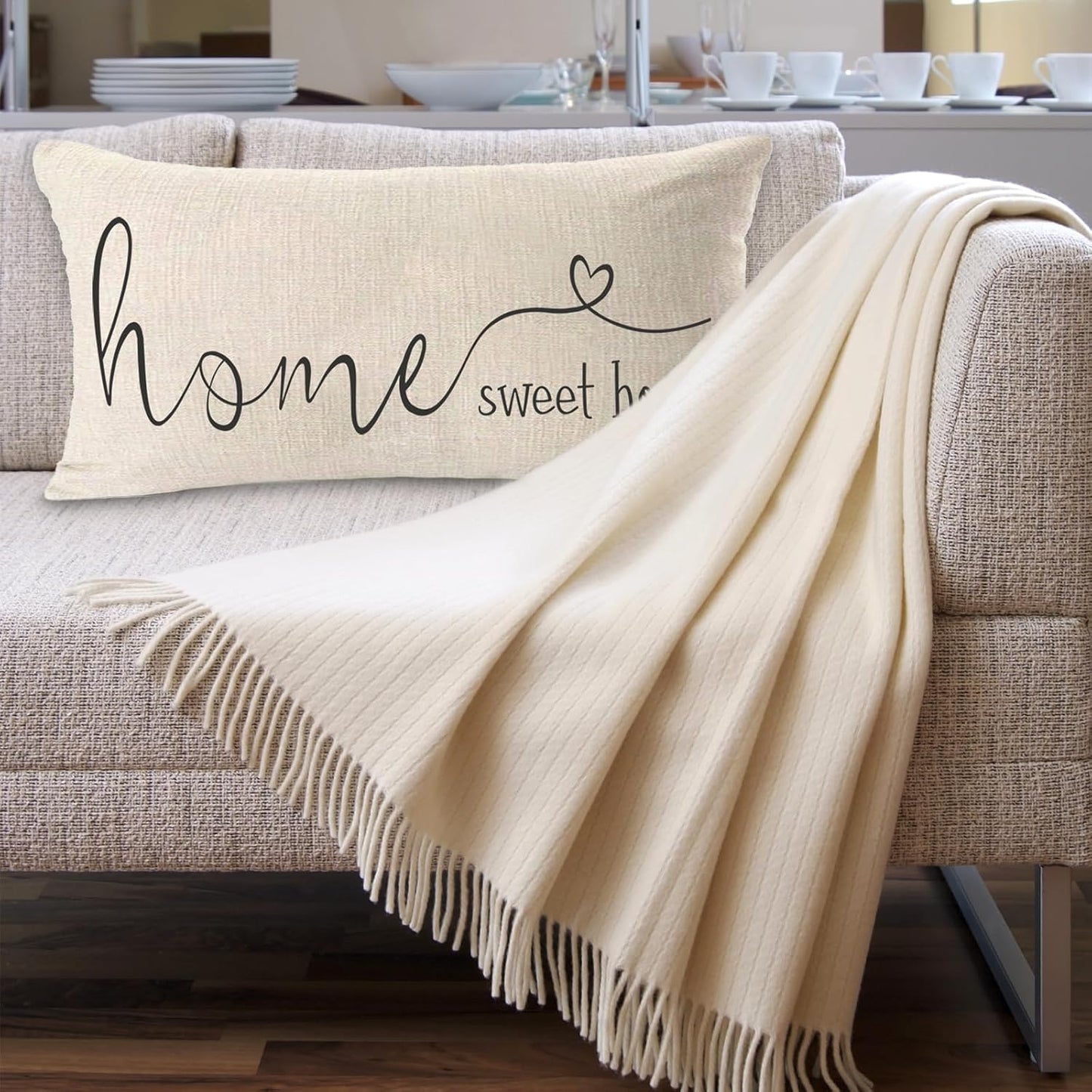 Home Sweet Home Quotes Farmhouse Pillow Covers 12X20 Inch,Farmhouse Decorative Lumbar Throw Pillow Case Cushion Cover,Housewarming Gift