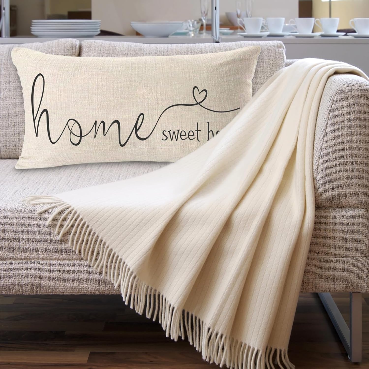 Home Sweet Home Quotes Farmhouse Pillow Covers 12X20 Inch,Farmhouse Decorative Lumbar Throw Pillow Case Cushion Cover,Housewarming Gift