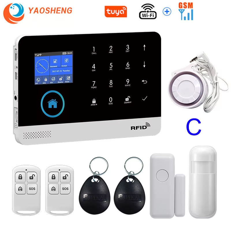 Wireless Home Alarm System Tuya Smart Home WIFI 2G GSM Security Alarms for Home with Motion Sensor with Alexa & Google Home